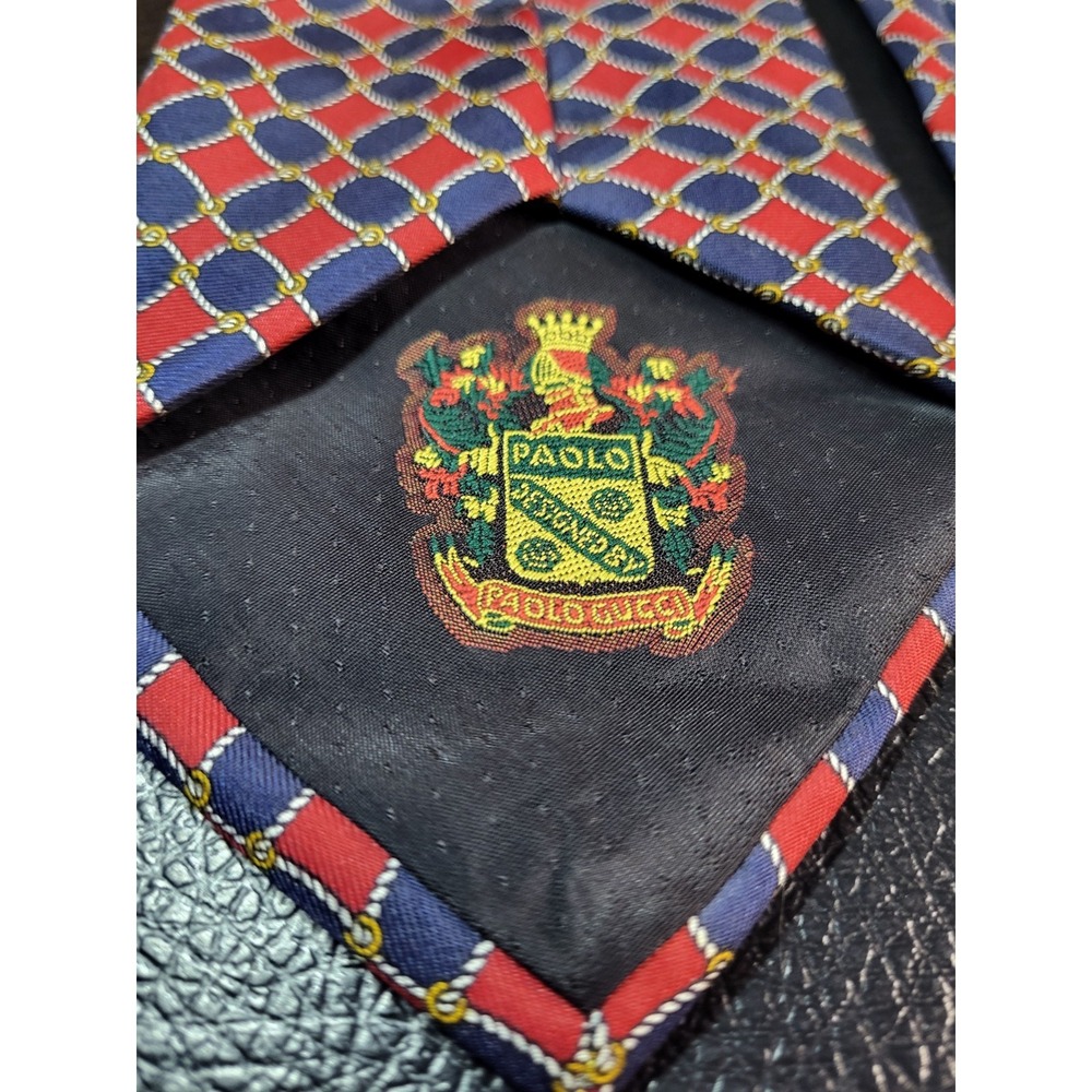 Vintage GUCCI MADE IN ITALY Crimson And BLUE 100% SILK TIE ROPE DESIGN 4 INCH - Picture 4 of 9